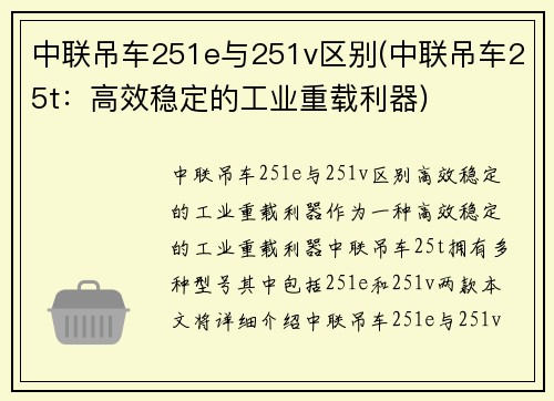 中联吊车251e与251v区别(中联吊车25t：高效稳定的工业重载利器)